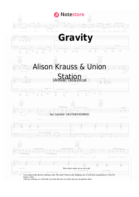 Gravity - Alison Krauss & Union Station, Robert Lee Castleman Sheet Music - Ukulele.Tab&Vocal