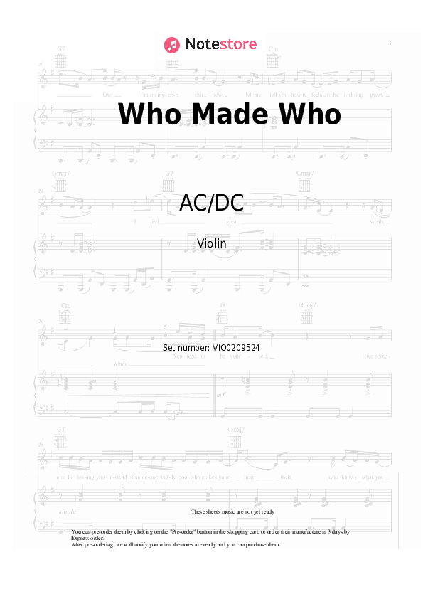 Who Made Who - AC/DC Violin Sheet Music - Violin