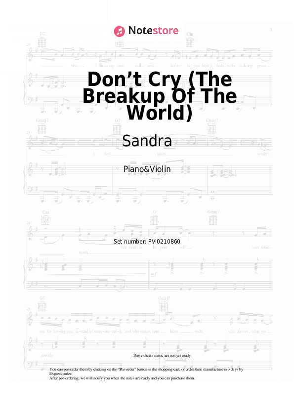 Don’t Cry (The Breakup Of The World) - Sandra Piano Sheet Music and Violin - Piano&Violin