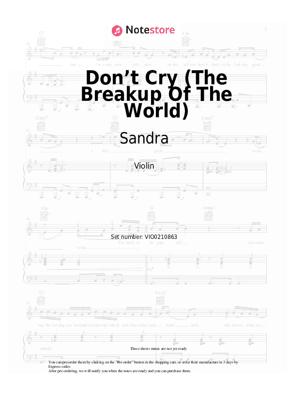 Don’t Cry (The Breakup Of The World) - Sandra Violin Sheet Music - Violin