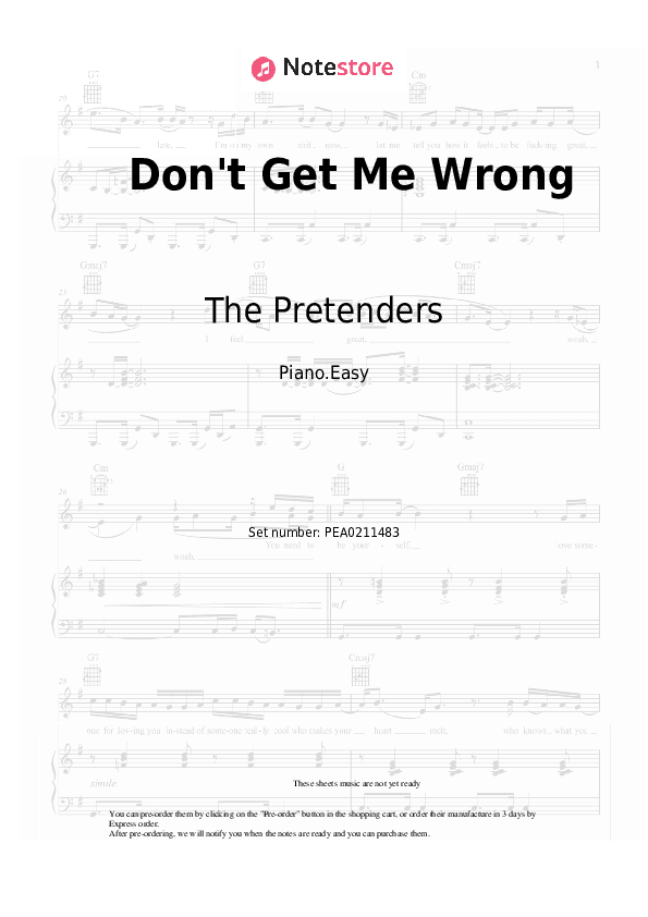 Don't Get Me Wrong - The Pretenders Piano Sheet Music Easy - Piano.Easy