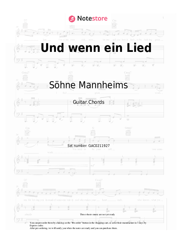 Und wenn ein Lied - Söhne Mannheims Chords - Guitar.Chords