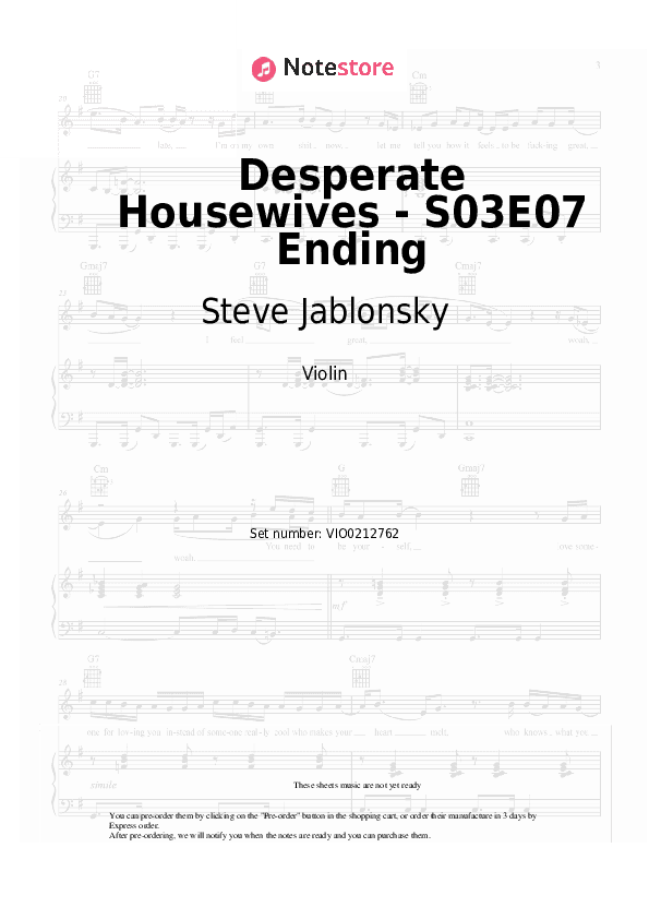 Desperate Housewives - S03E07 Ending - Steve Jablonsky Violin Sheet Music - Violin