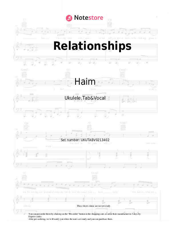 Relationships - Haim Sheet Music - Ukulele.Tab&Vocal
