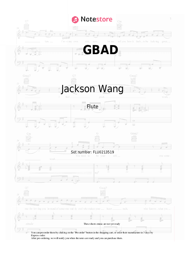 GBAD - Jackson Wang Flute Sheet Music - Flute