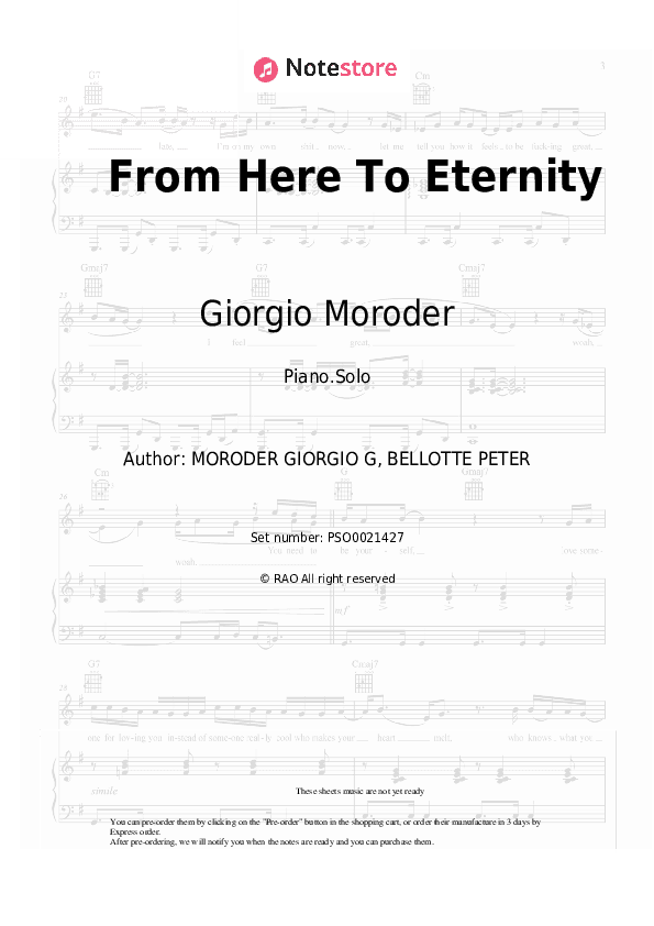 From Here To Eternity - Giorgio Moroder Piano Sheet Music - Piano.Solo