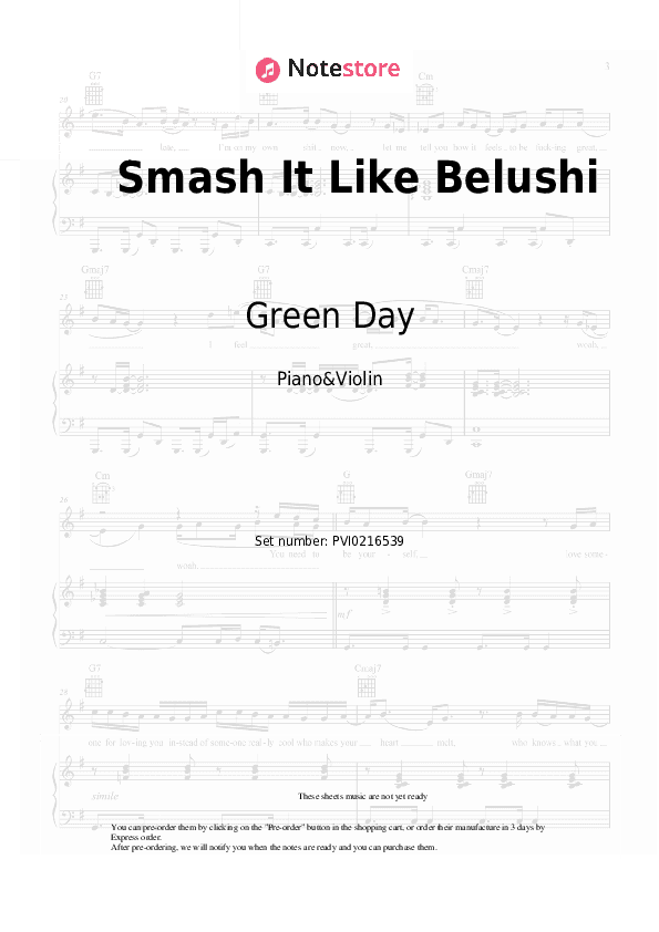 Smash It Like Belushi - Green Day Piano Sheet Music and Violin - Piano&Violin