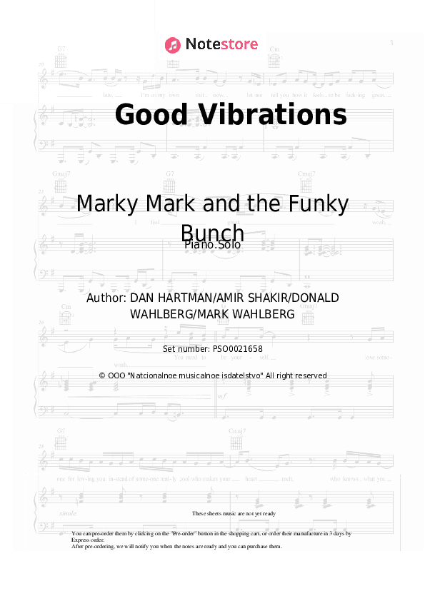 Good Vibrations - Marky Mark and the Funky Bunch Piano Sheet Music - Piano.Solo