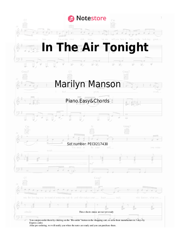In The Air Tonight - Marilyn Manson Sheet Music Easy and Chords - Piano.Easy&Chords