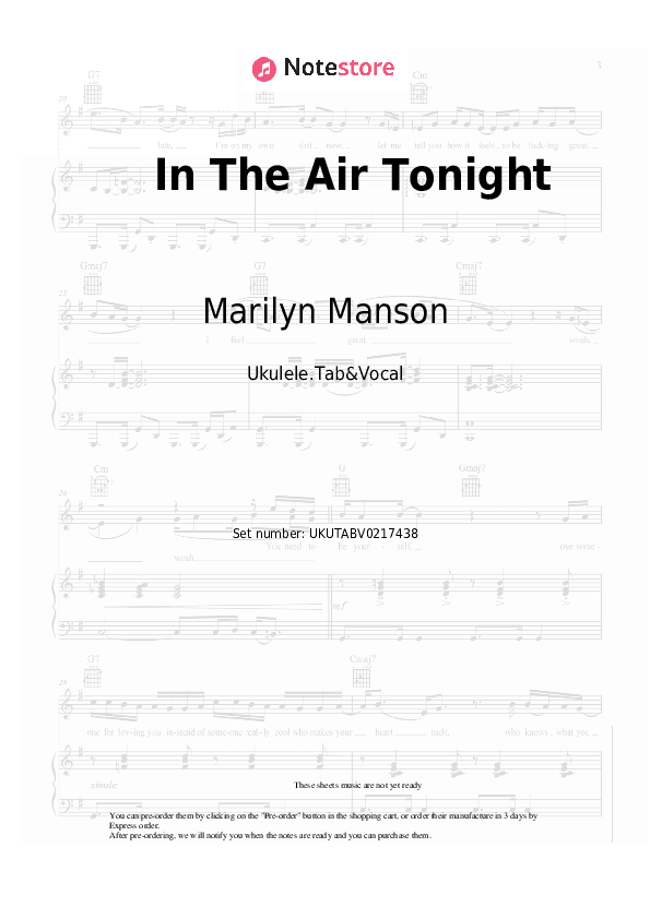 In The Air Tonight - Marilyn Manson Sheet Music - Ukulele.Tab&Vocal