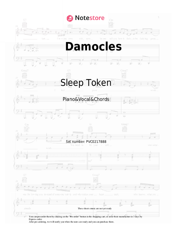 Damocles - Sleep Token Piano Sheet Music with the Vocal and Chords - Piano&Vocal&Chords