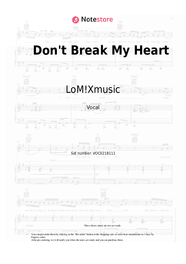 Don't Break My Heart - LoM!Xmusic Vocal Sheet Music - Vocal