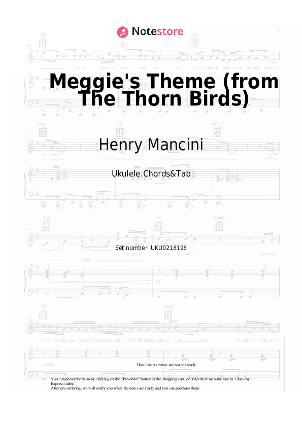 Meggie's Theme (from The Thorn Birds) - Henry Mancini Ukulele Sheet Music - Ukulele.Chords&Tab