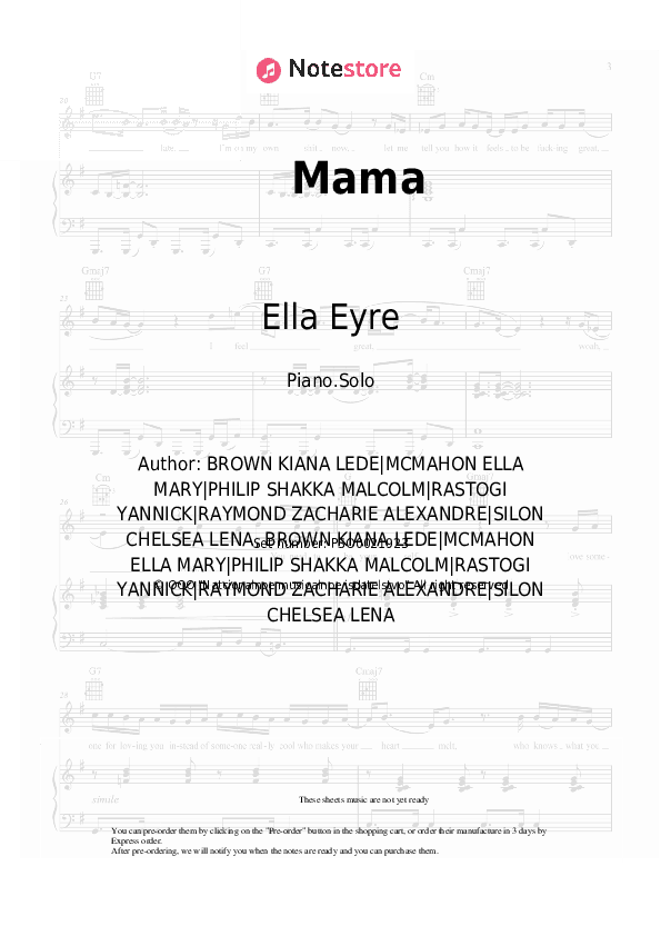 Mama - Ella Eyre, Banx & Ranx, Kiana Ledé Piano Sheet Music - Piano.Solo