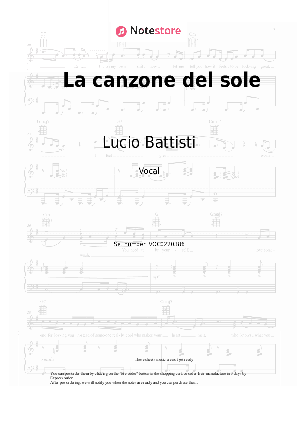 La canzone del sole - Lucio Battisti Vocal Sheet Music - Vocal