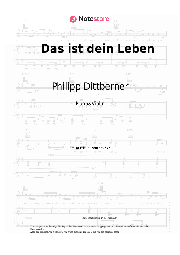 Das ist dein Leben - Philipp Dittberner Piano Sheet Music and Violin - Piano&Violin