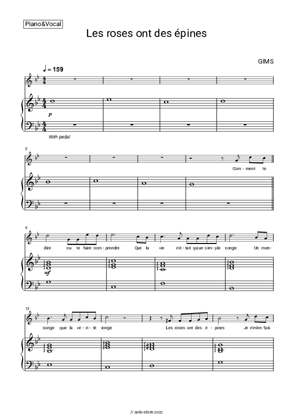 Les roses ont des épines - GIMS (Maître Gims) Piano Sheet Music with the Voice part - Piano&Vocal