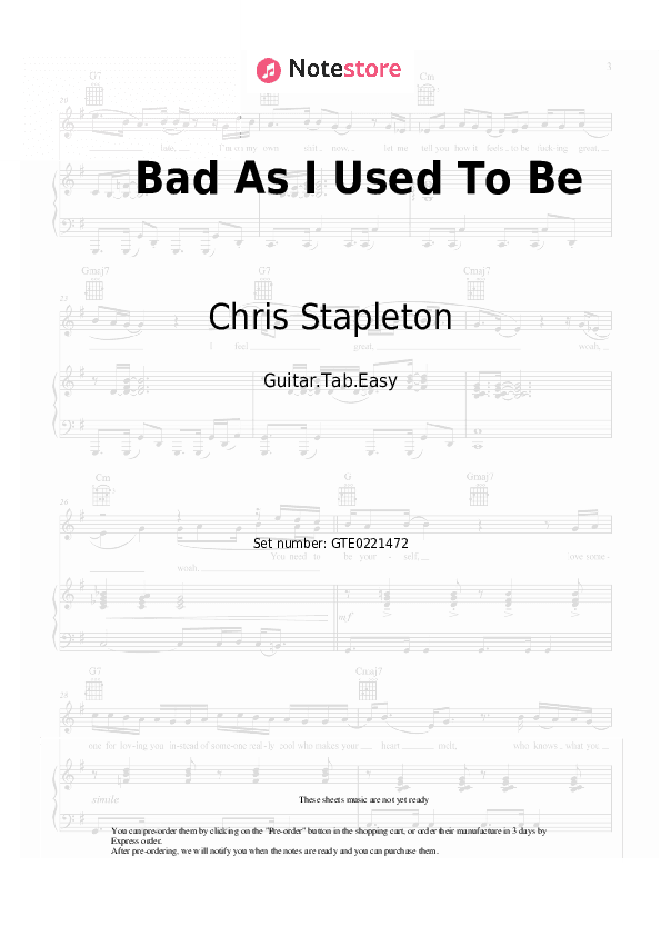 Bad As I Used To Be - Chris Stapleton Tabs Easy - Guitar.Tab.Easy
