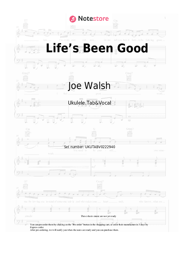 Life’s Been Good - Joe Walsh Sheet Music - Ukulele.Tab&Vocal