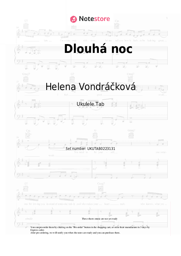Dlouhá noc - Helena Vondráčková Sheet Music - Ukulele.Tab