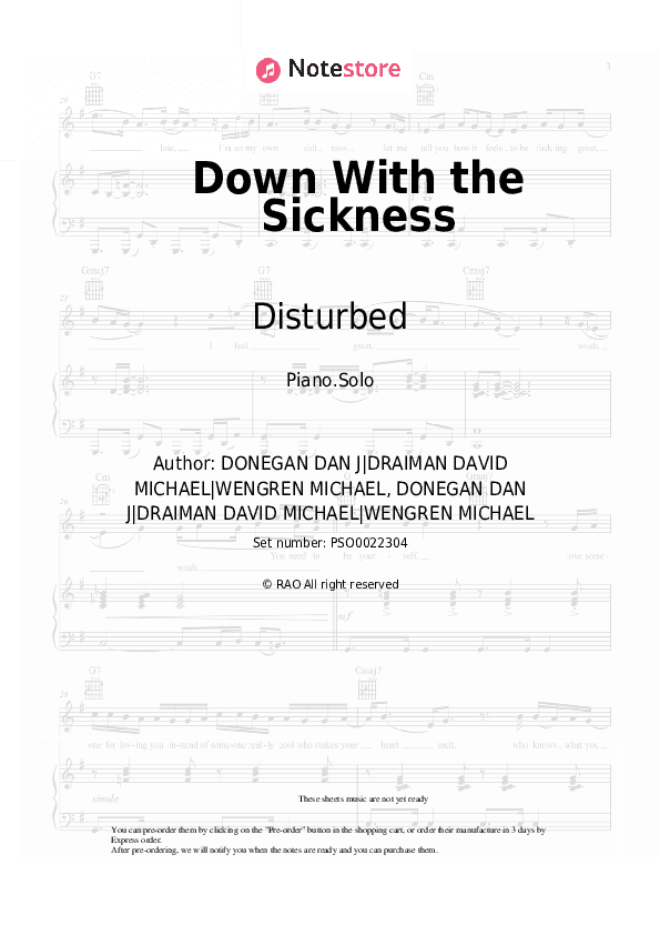 Down With the Sickness - Disturbed Piano Sheet Music - Piano.Solo
