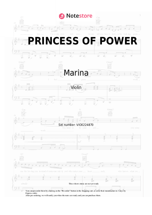 PRINCESS OF POWER - Marina Violin Sheet Music - Violin