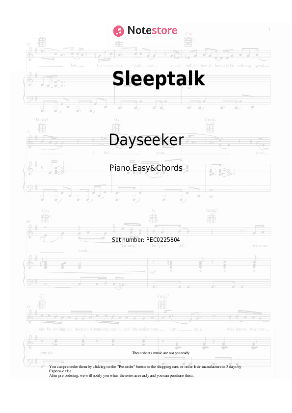 Sleeptalk - Dayseeker Sheet Music Easy and Chords - Piano.Easy&Chords