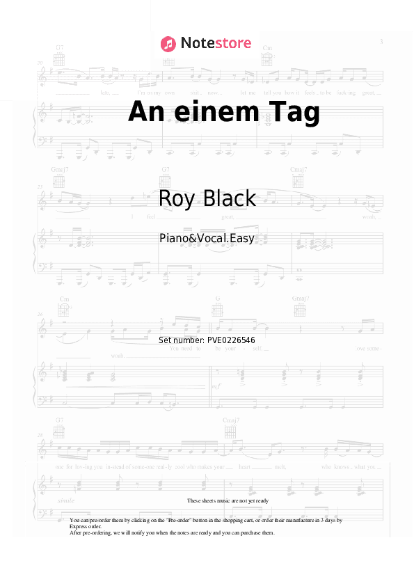 An einem Tag - Roy Black Piano Sheet Music Easy and Vocal - Piano&Vocal.Easy