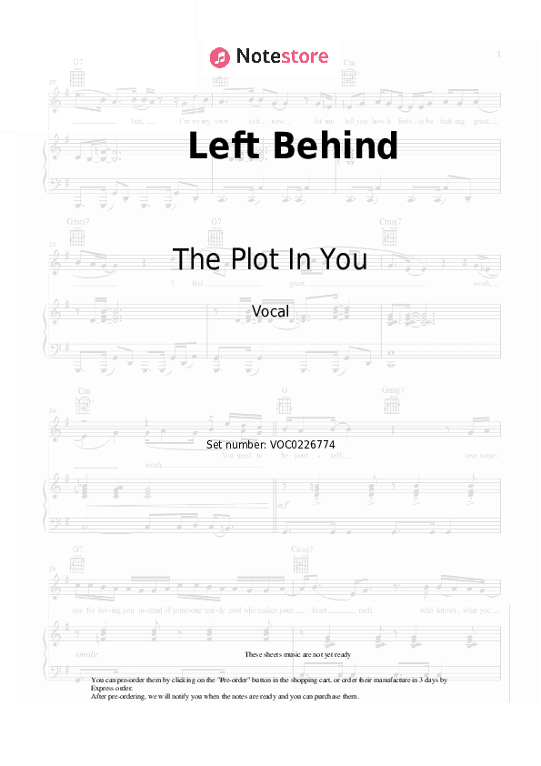Left Behind - The Plot In You Vocal Sheet Music - Vocal