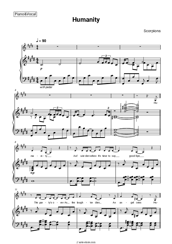 Humanity - Scorpions Piano Sheet Music with the Voice part - Piano&Vocal