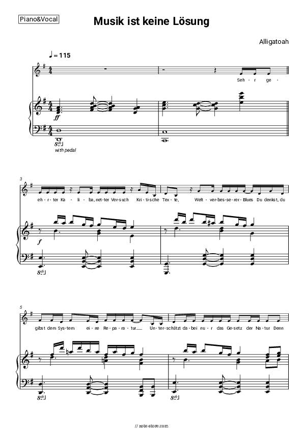 Musik ist keine Lösung - Alligatoah Piano Sheet Music with the Voice part - Piano&Vocal