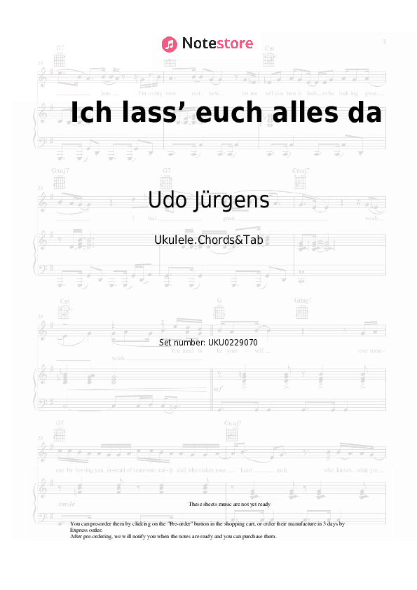 Ich lass’ euch alles da - Udo Jürgens Ukulele Sheet Music - Ukulele.Chords&Tab