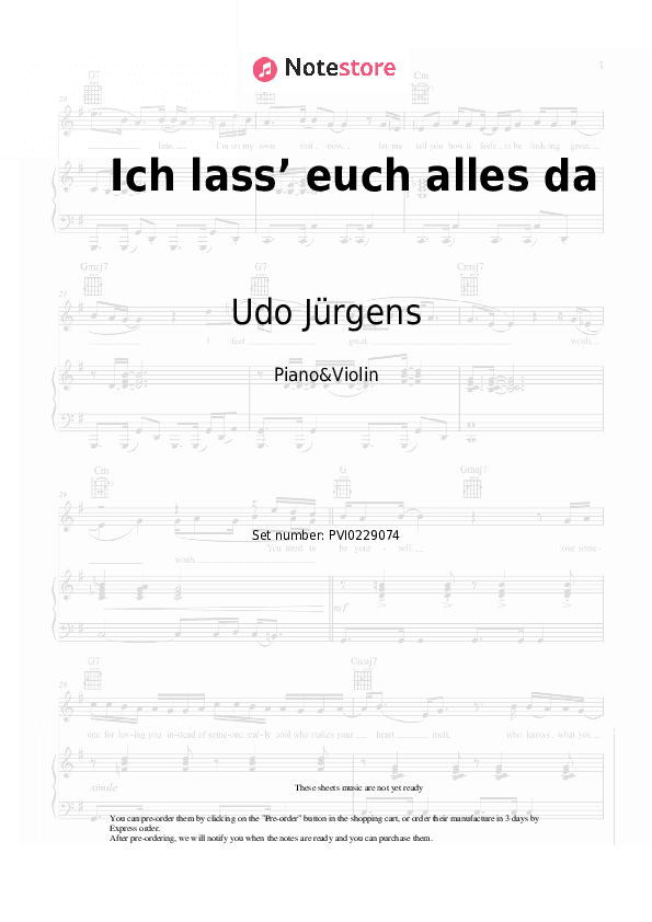 Ich lass’ euch alles da - Udo Jürgens Piano Sheet Music and Violin - Piano&Violin