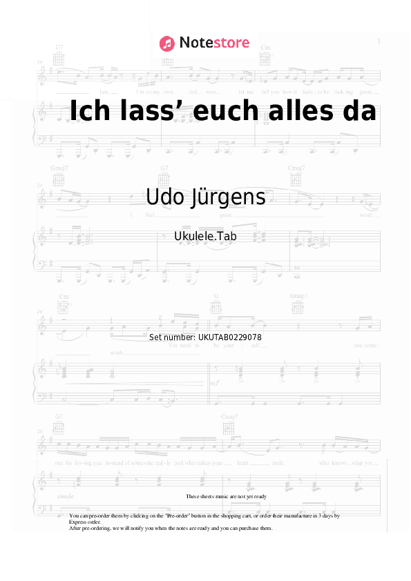 Ich lass’ euch alles da - Udo Jürgens Sheet Music - Ukulele.Tab
