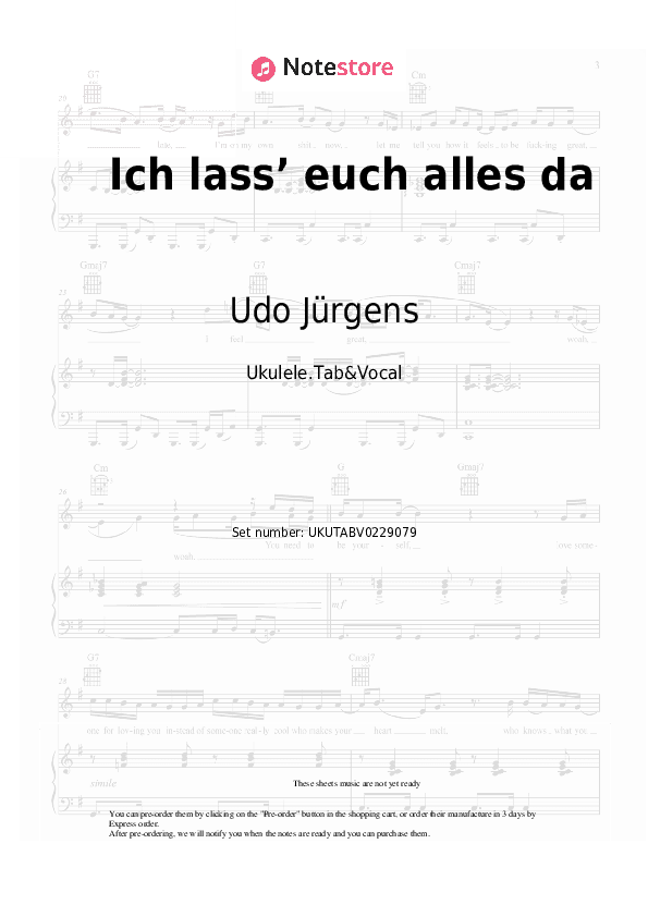 Ich lass’ euch alles da - Udo Jürgens Sheet Music - Ukulele.Tab&Vocal