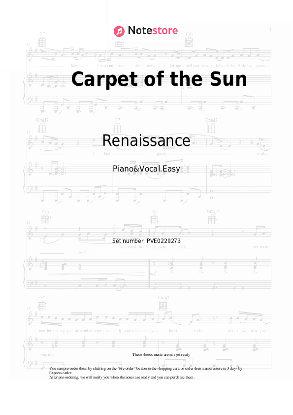 Carpet of the Sun - Renaissance Piano Sheet Music Easy and Vocal - Piano&Vocal.Easy