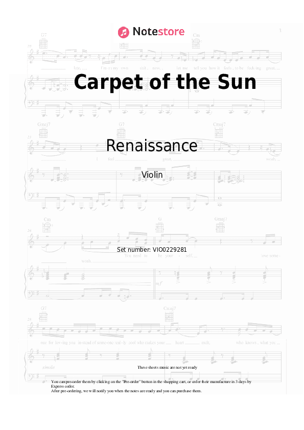 Carpet of the Sun - Renaissance Violin Sheet Music - Violin