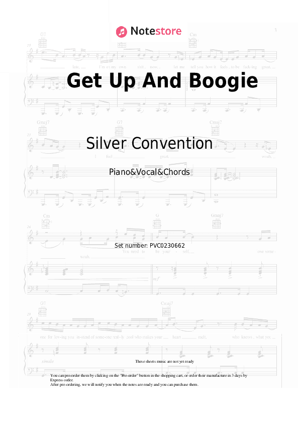 Get Up And Boogie - Silver Convention Piano Sheet Music with the Vocal and Chords - Piano&Vocal&Chords