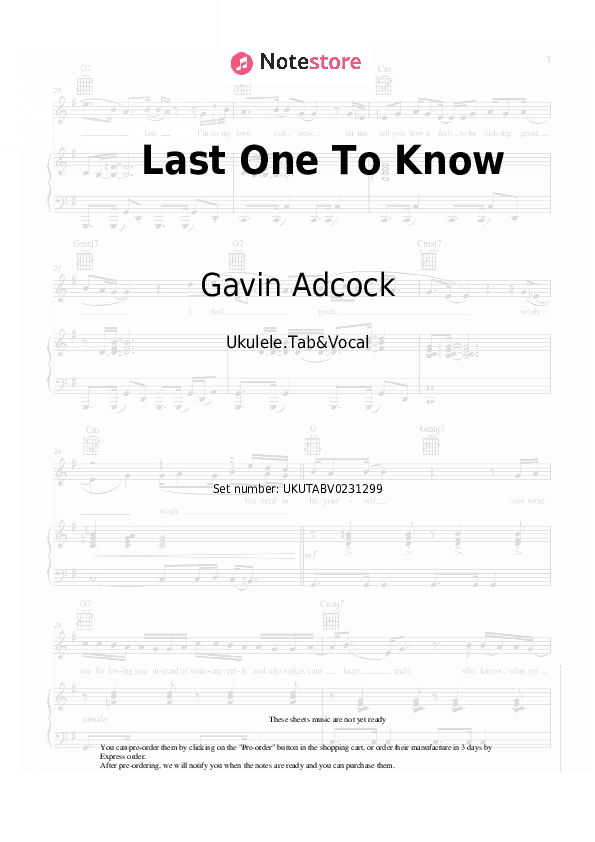 Last One To Know - Gavin Adcock Sheet Music - Ukulele.Tab&Vocal