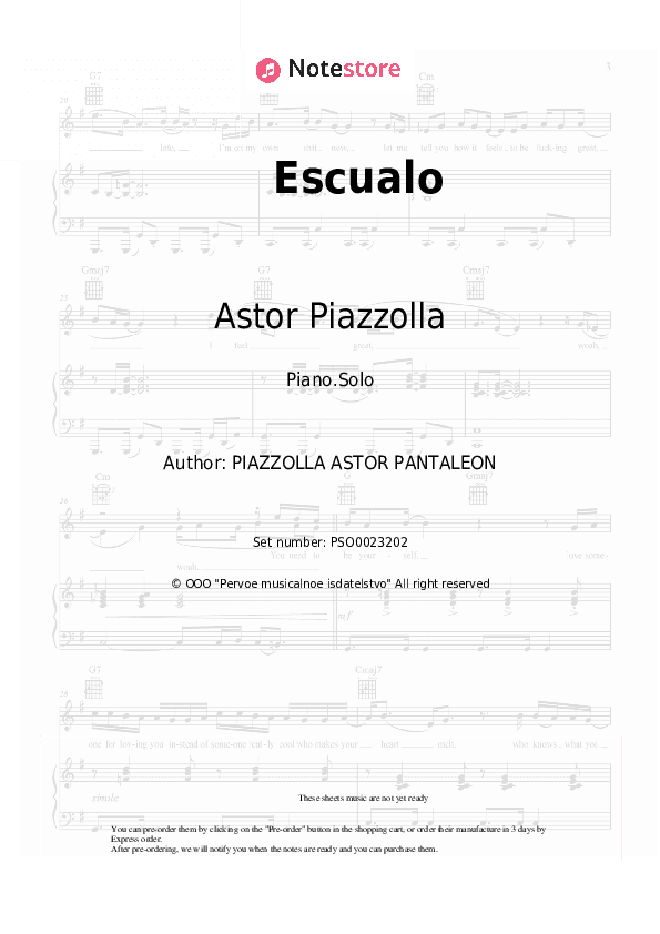 Escualo - Astor Piazzolla Piano Sheet Music - Piano.Solo