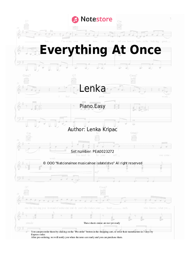 Everything At Once - Lenka Piano Sheet Music Easy - Piano.Easy