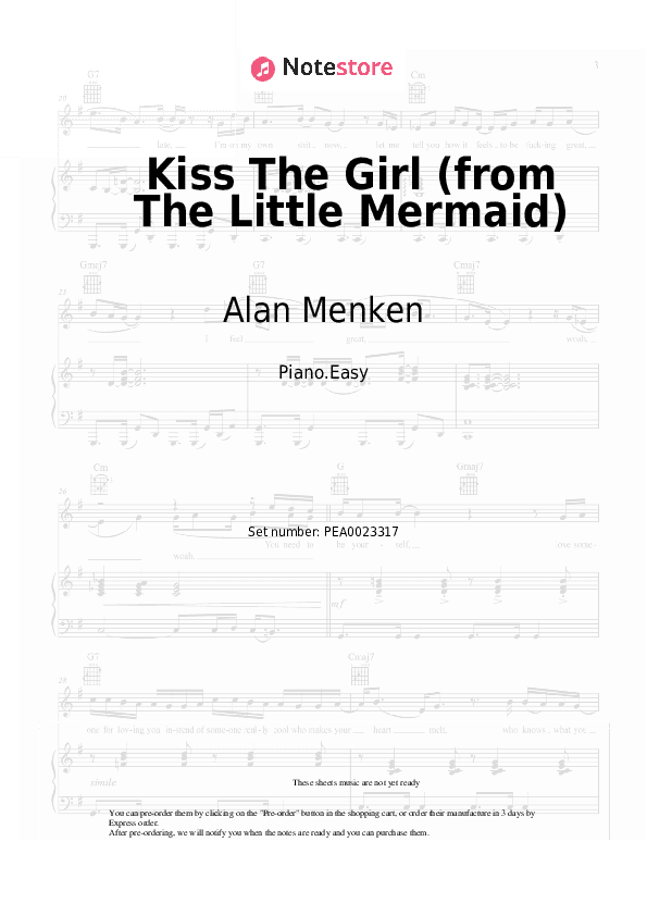 Kiss The Girl (from The Little Mermaid) - Alan Menken Piano Sheet Music Easy - Piano.Easy
