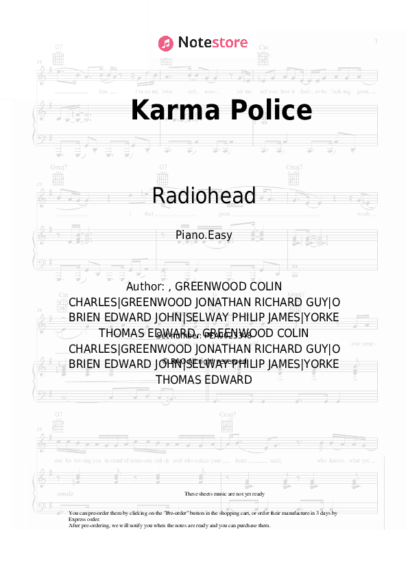 Karma Police - Radiohead Piano Sheet Music Easy - Piano.Easy