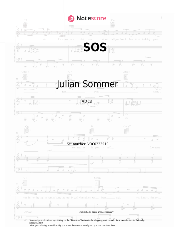 SOS - Julian Sommer Vocal Sheet Music - Vocal