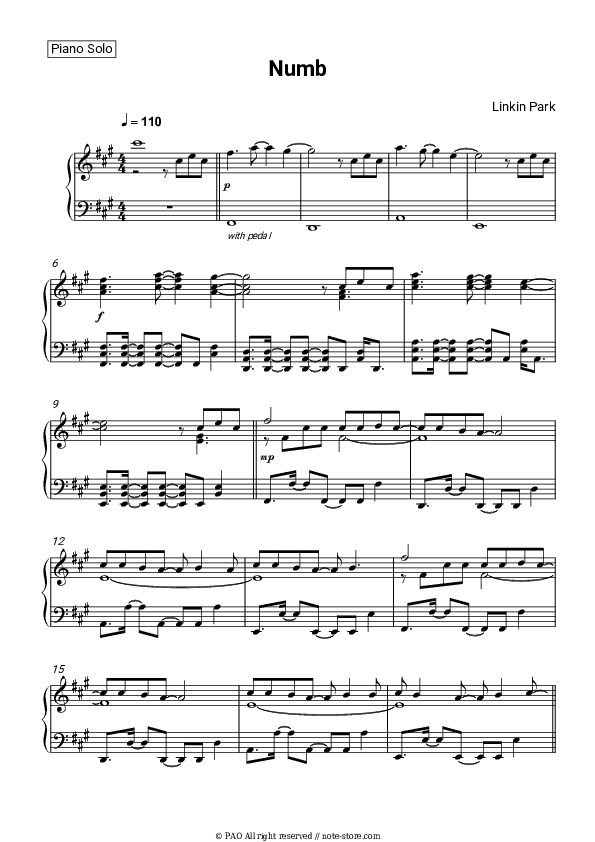 Numb - Linkin Park Piano Sheet Music - Piano.Solo