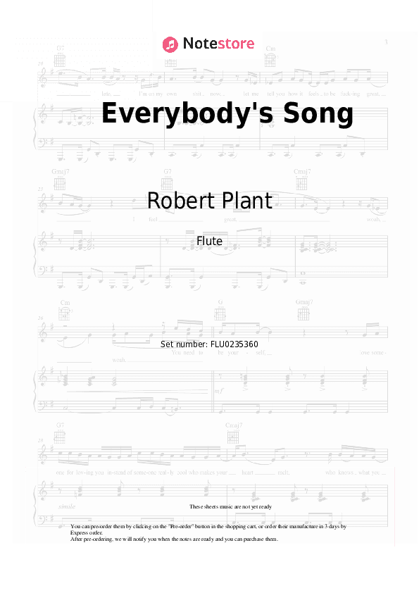 Everybody's Song - Robert Plant Flute Sheet Music - Flute