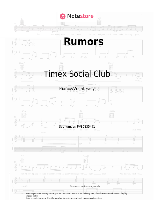 Rumors - Timex Social Club Piano Sheet Music Easy and Vocal - Piano&Vocal.Easy