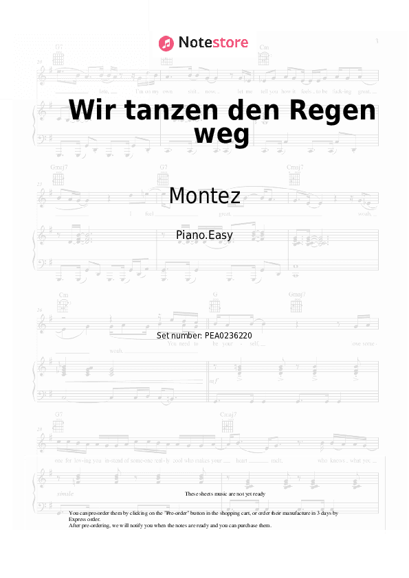 Wir tanzen den Regen weg - Montez Piano Sheet Music Easy - Piano.Easy