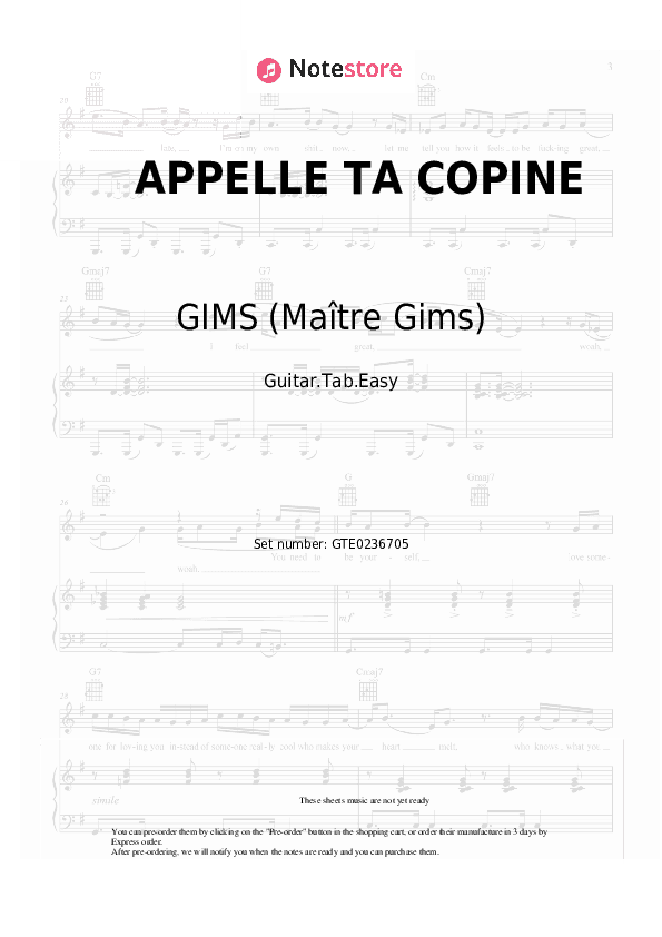 APPELLE TA COPINE - GIMS (Maître Gims) Tabs Easy - Guitar.Tab.Easy