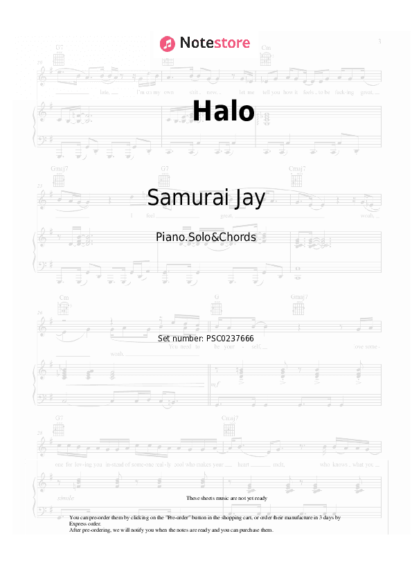 Halo - Samurai Jay, Vito Salamanca Piano Sheet Music and Chords - Piano.Solo&Chords